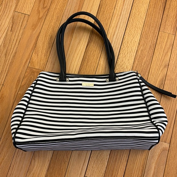 Kate Spade black white striped medium tote - like new - Picture 2 of 9